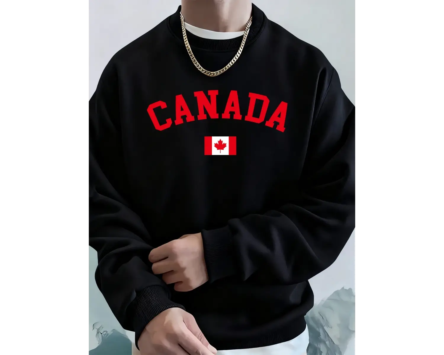 Kanada Baskılı Bayraklı Erkek Kapüşonlu Üstleri Sonbahar Bol Sweatshirt Hip Hop Yuvarlak Yaka