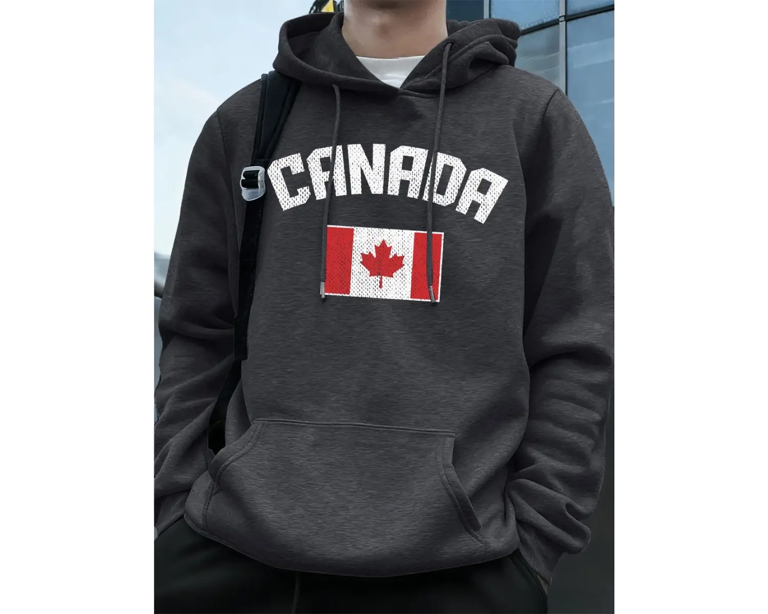 Kanada Bayrağı Mektup Baskı Kapüşonlular Erkekler Kış Polar Sıcak Tişörtü Koşu Cep Kazak Spor
