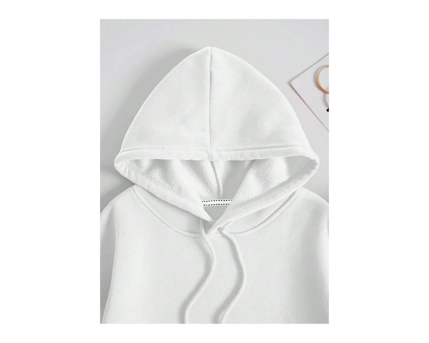 Kanguru Cepli İpli Kapşonlu Beyaz