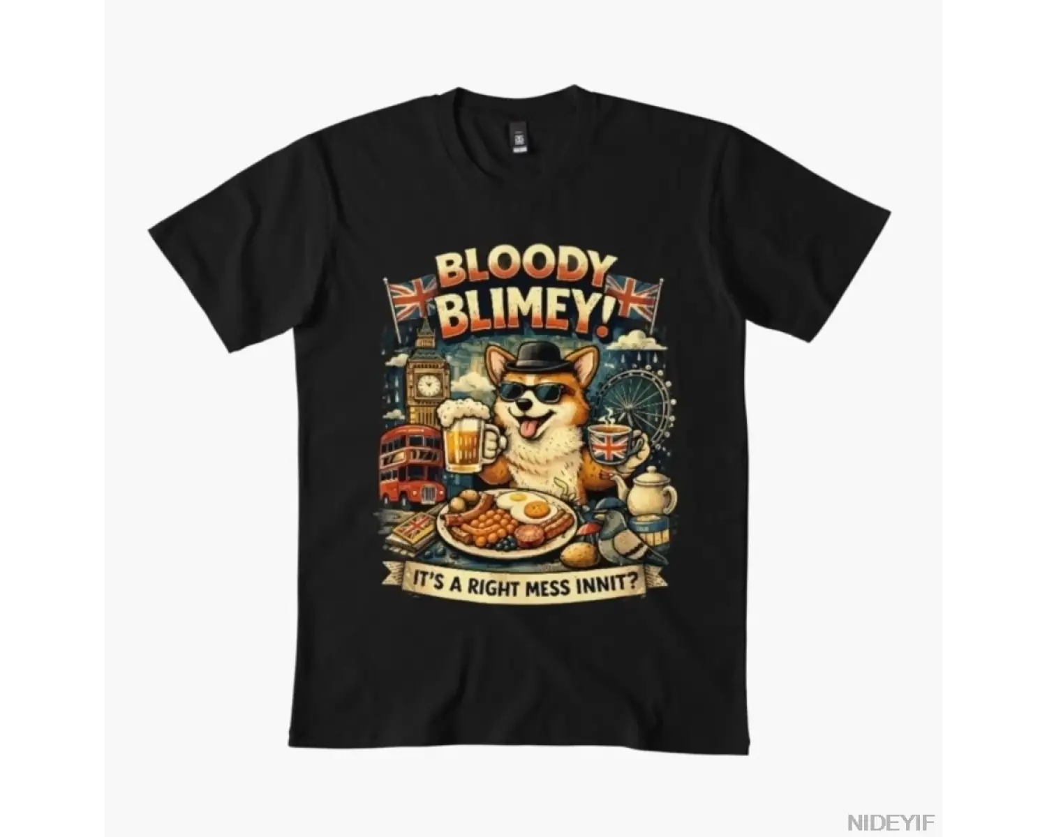 Kanlı Tanrım! Komik İngiliz Corgi İngiltere Mizah Çizim T-shirt Erkekler Kadınlar Için % 100%