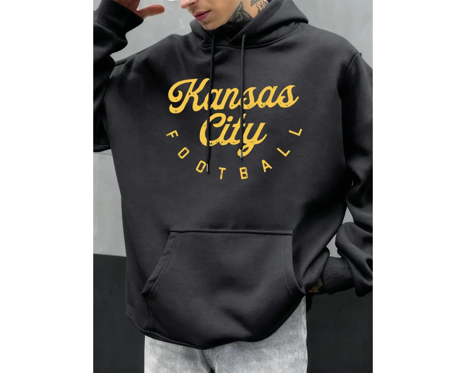 Kansas City Futbol Baskılı Sonbahar Erkekler Hoodie Rahat Çok Renkli Hoody Cep Gevşek Kapüşon