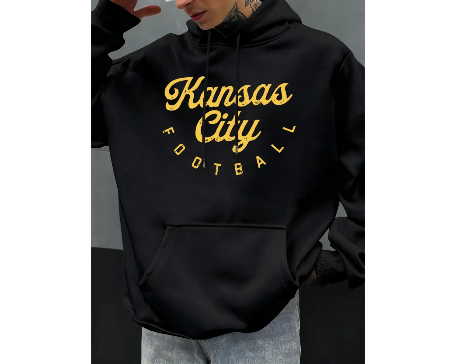Kansas City Futbol Baskılı Sonbahar Erkekler Hoodie Rahat Çok Renkli Hoody Cep Gevşek Kapüşon