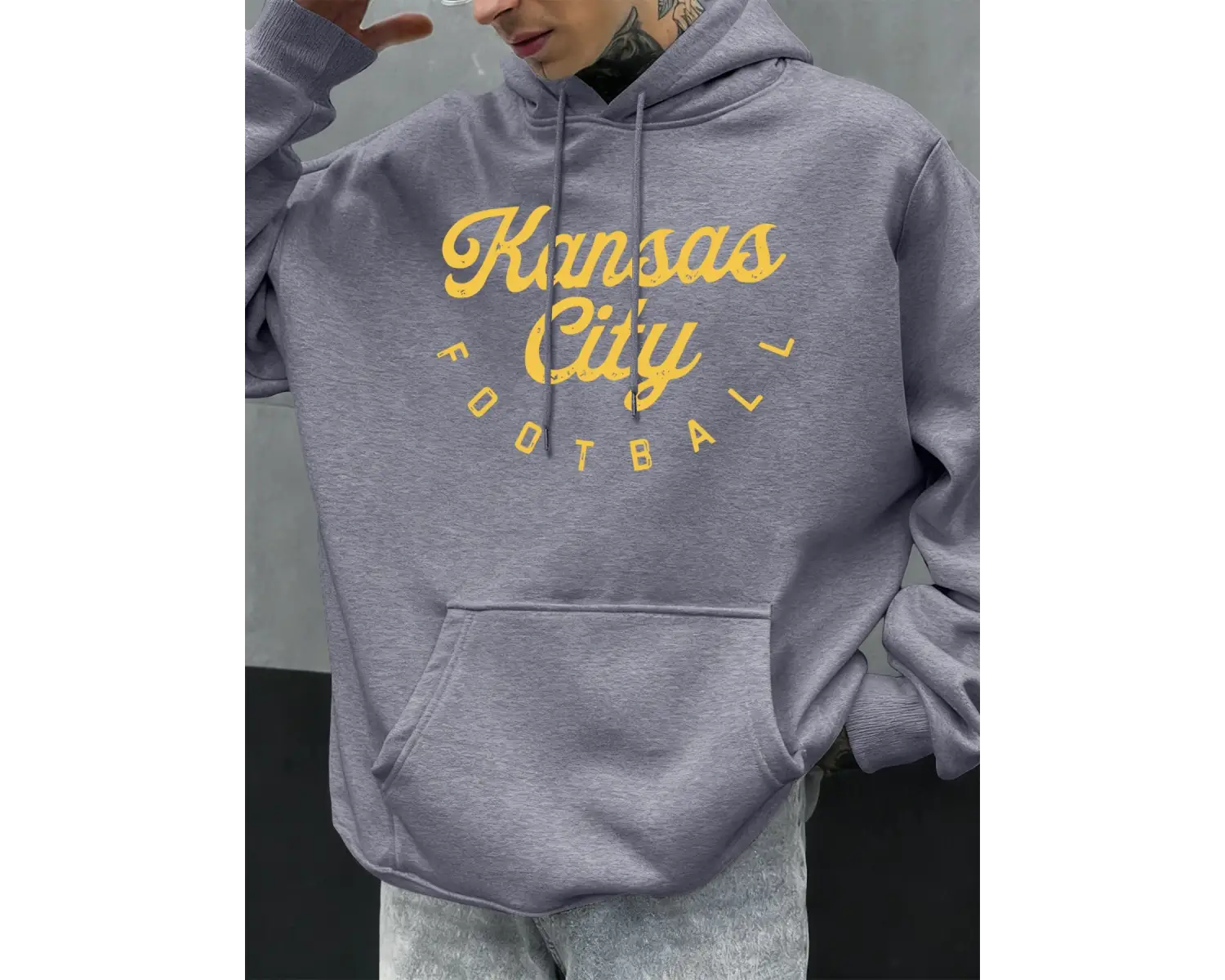 Kansas City Futbol Baskılı Sonbahar Erkekler Hoodie Rahat Çok Renkli Hoody Cep Gevşek Kapüşon