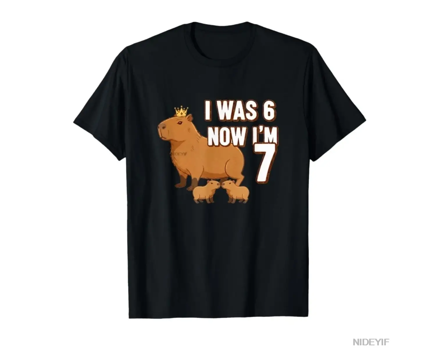 Kapibara 6 yaşındaydım, şimdi 7 yaşındayım Doğum Günü Yedi Yaşındaki Çocuk Tişörtü Erkek Kadı