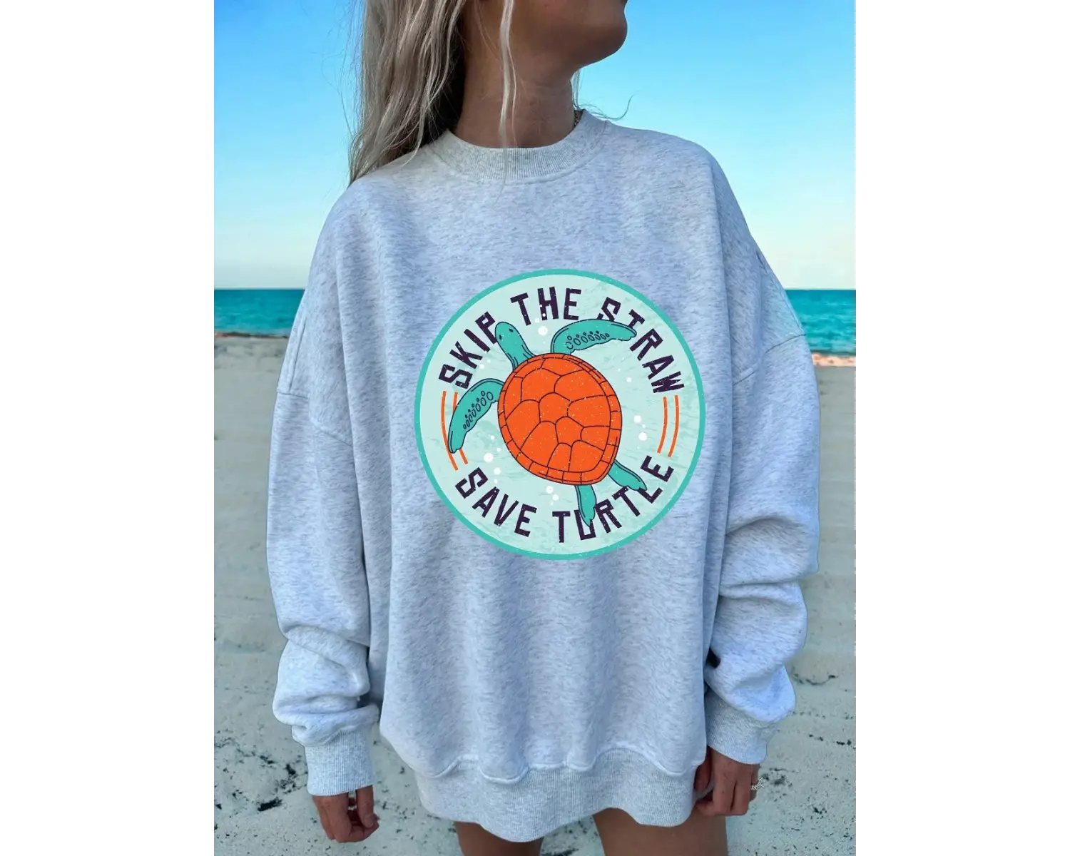 Kaplumbağa Baskı Tişörtü Kadın Sonbahar Kış Polar Sıcak Hoodies O-Boyun Gevşek Kazak Temeller