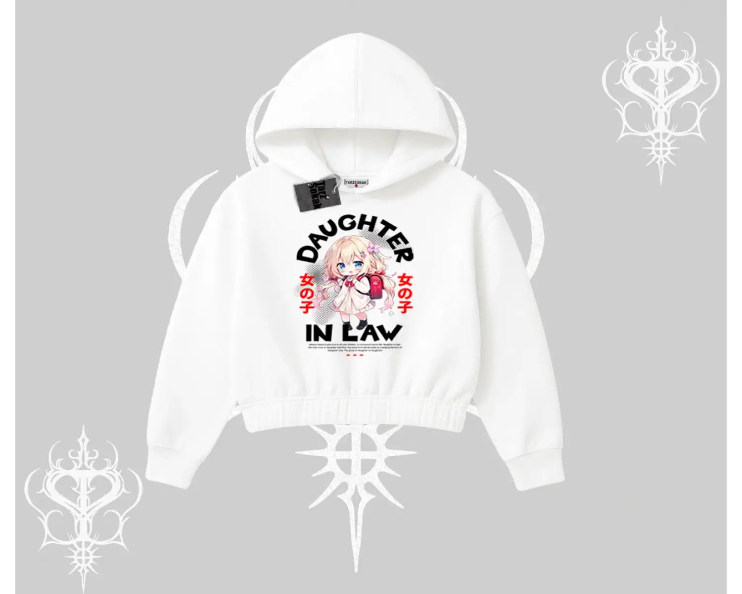 Kapşonlu Crop Sweatshirt Anime Girl Daughter In Law Baskılı