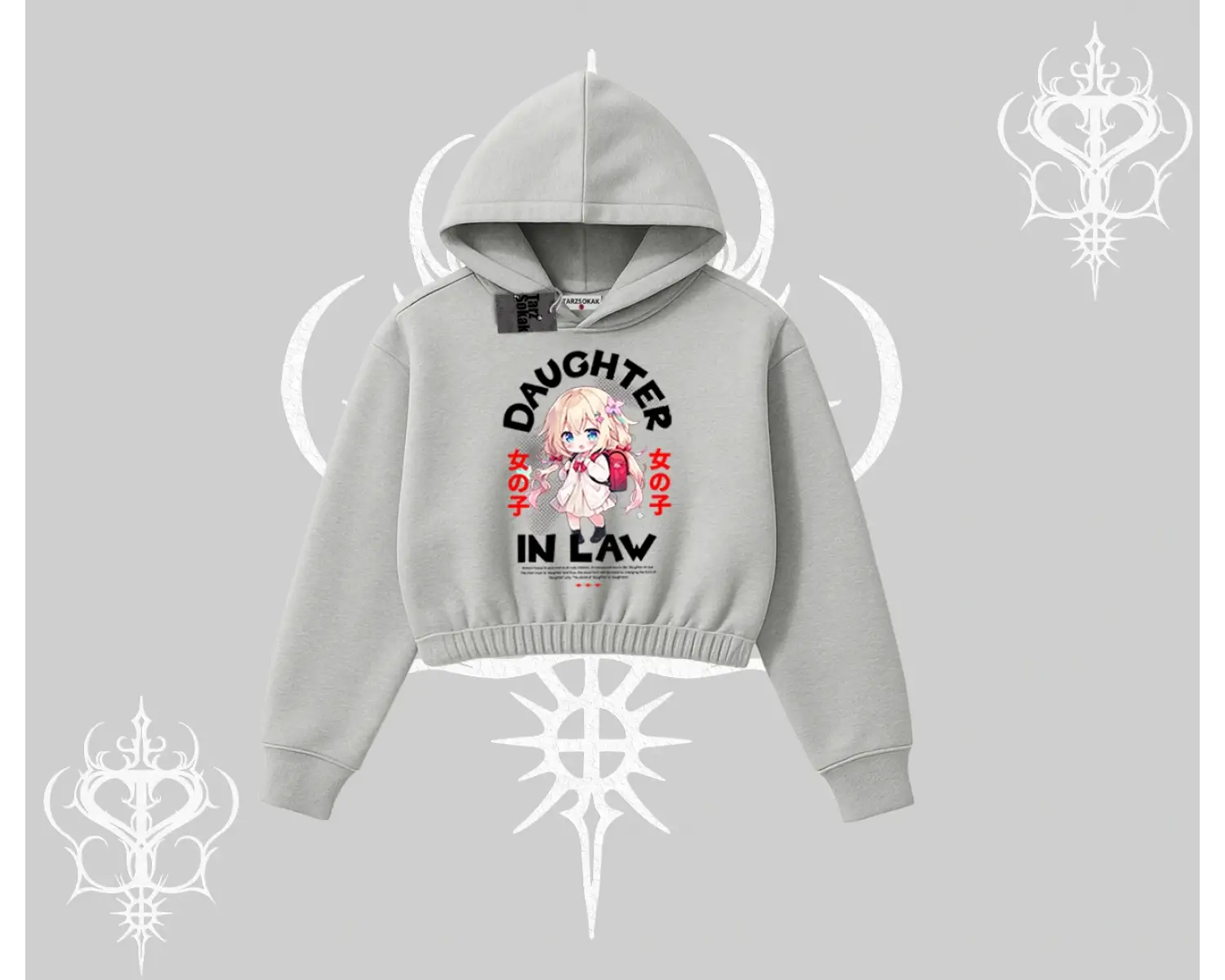 Kapşonlu Crop Sweatshirt Anime Girl Daughter In Law Baskılı