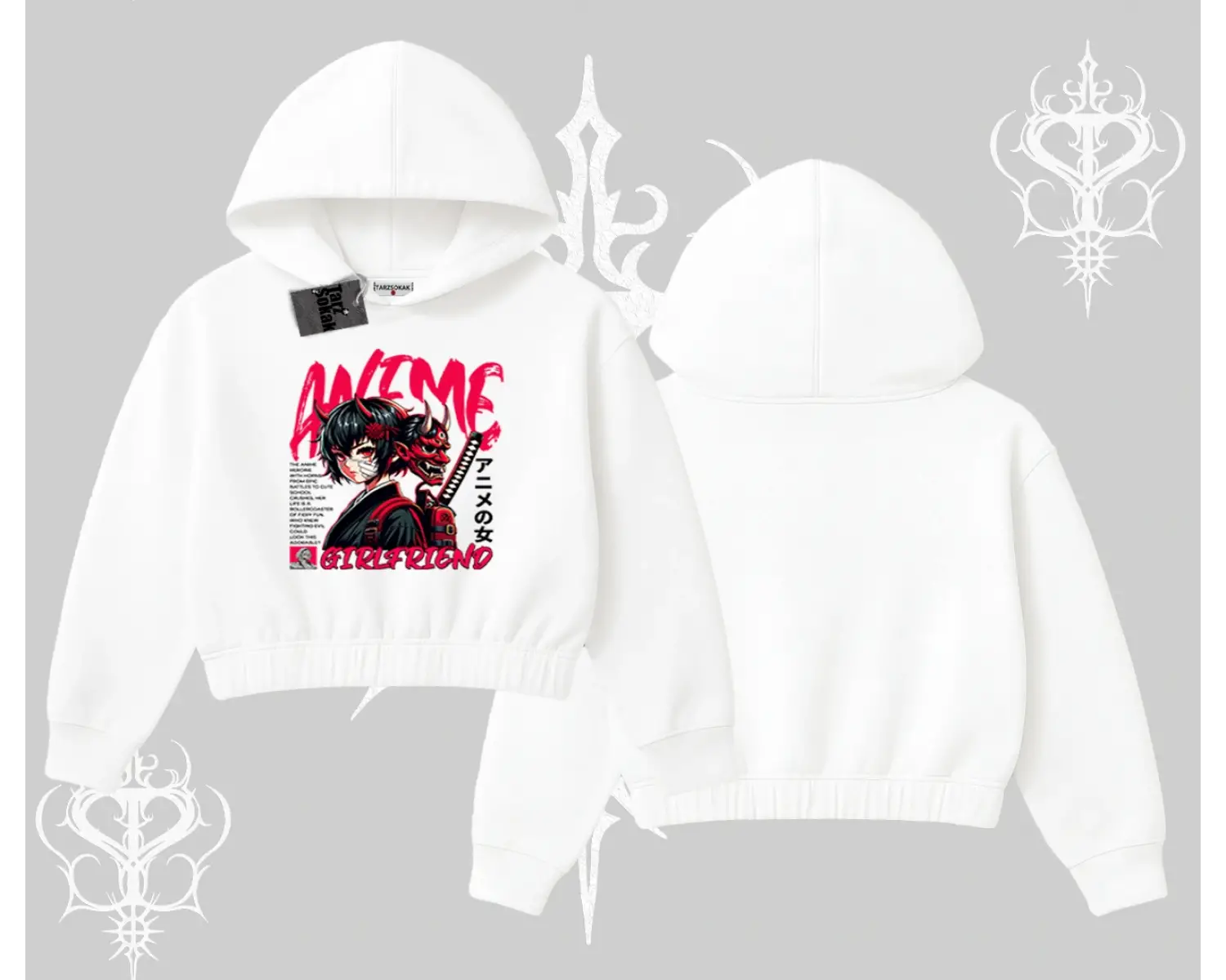 Kapşonlu Crop Sweatshirt Anime Girlfriend Kırmızı