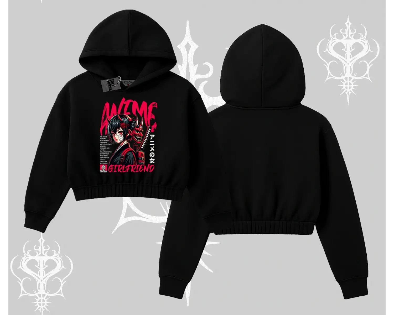 Kapşonlu Crop Sweatshirt Anime Girlfriend Kırmızı