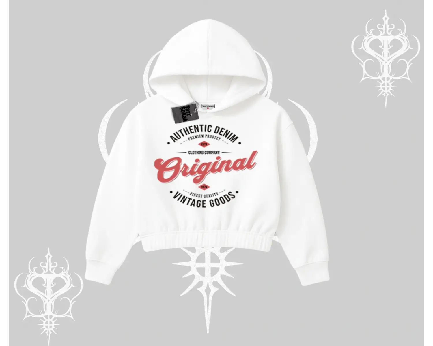 Kapşonlu Crop Sweatshirt Authentic Denim Original