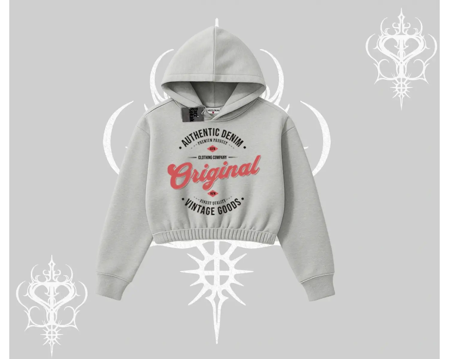 Kapşonlu Crop Sweatshirt Authentic Denim Original