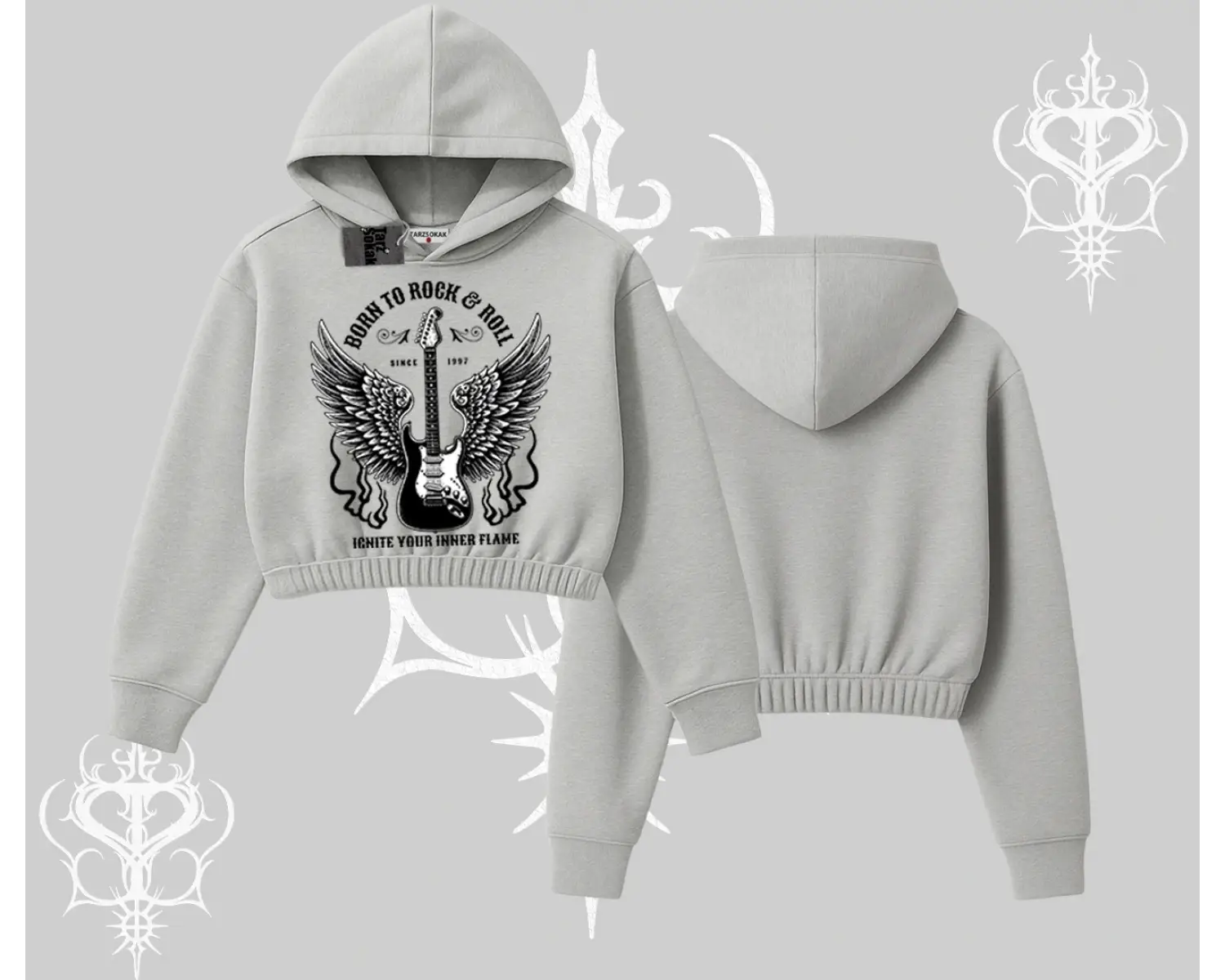 Kapşonlu Crop Sweatshirt Born to Rock Eternal Flame Legacy