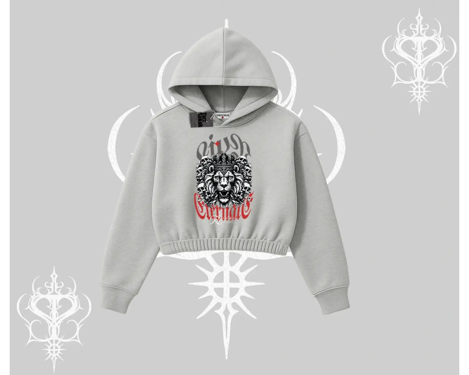 Kapşonlu Crop Sweatshirt Crowned Lion Rock Authority Myth