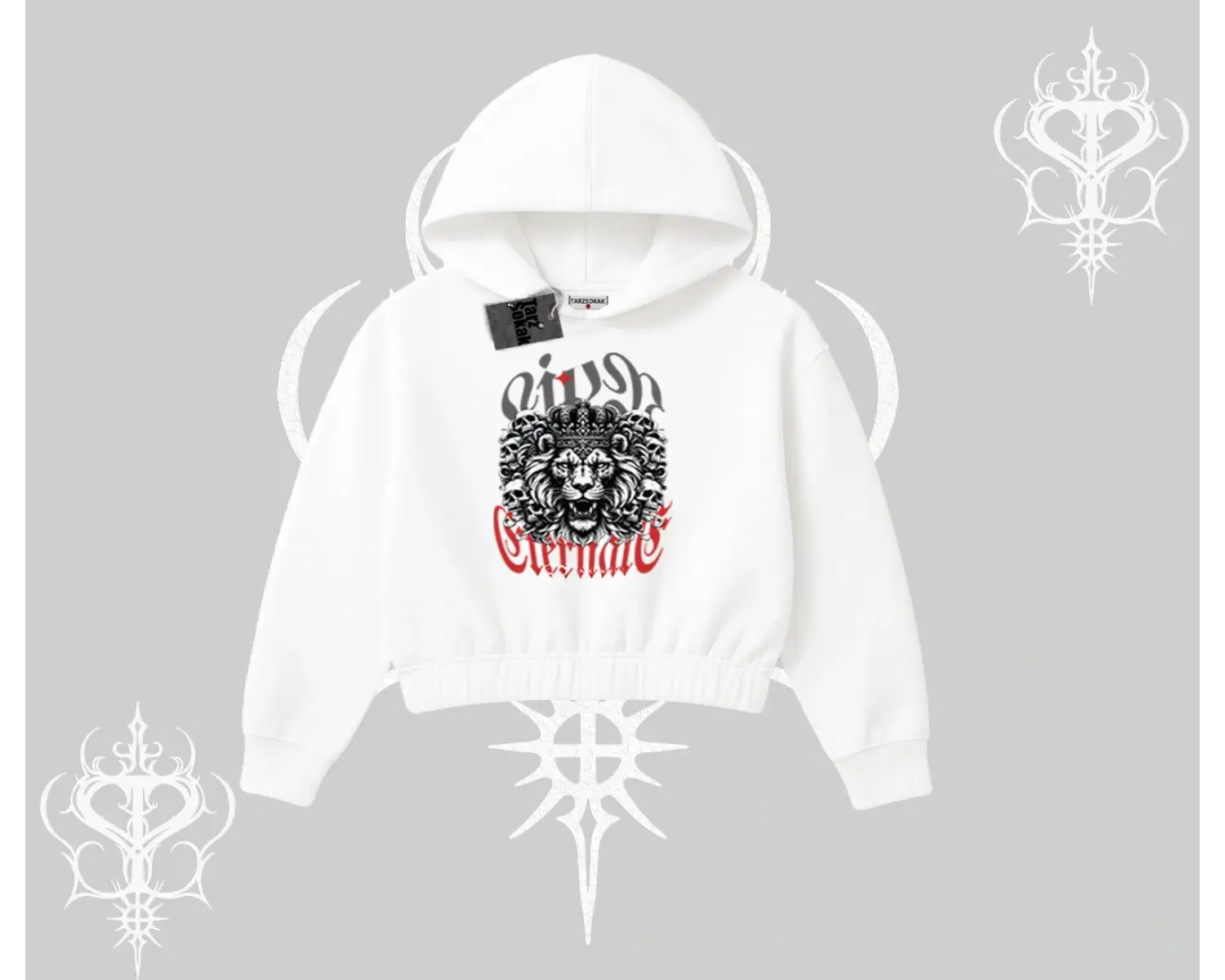 Kapşonlu Crop Sweatshirt Crowned Lion Rock Authority Myth