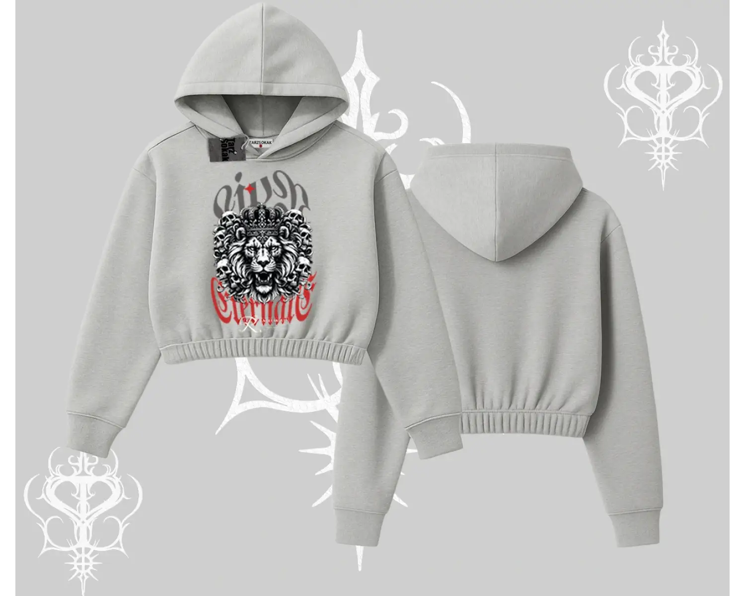 Kapşonlu Crop Sweatshirt Crowned Lion Rock Authority Myth