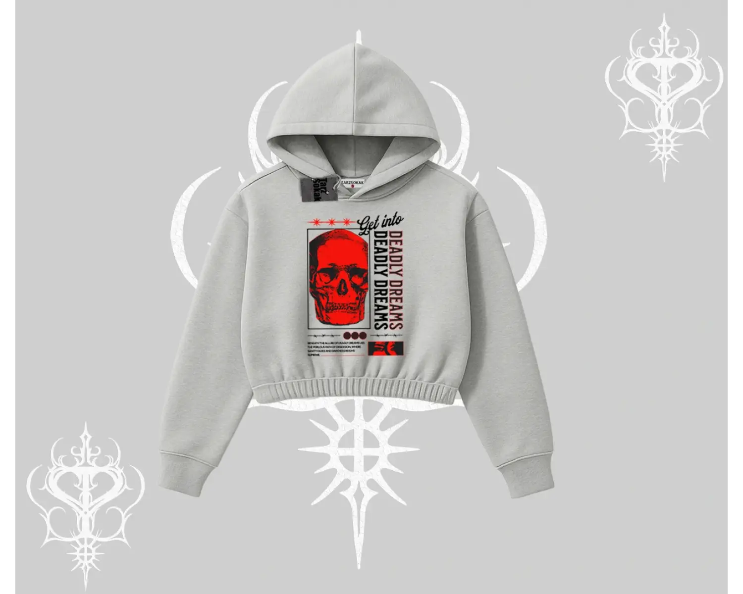 Kapşonlu Crop Sweatshirt Deadly Dreams Skull Redcore Street Manifest