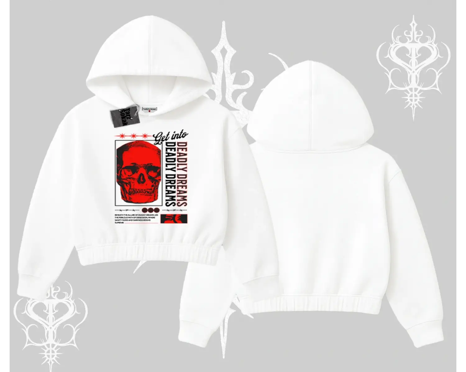 Kapşonlu Crop Sweatshirt Deadly Dreams Skull Redcore Street Manifest