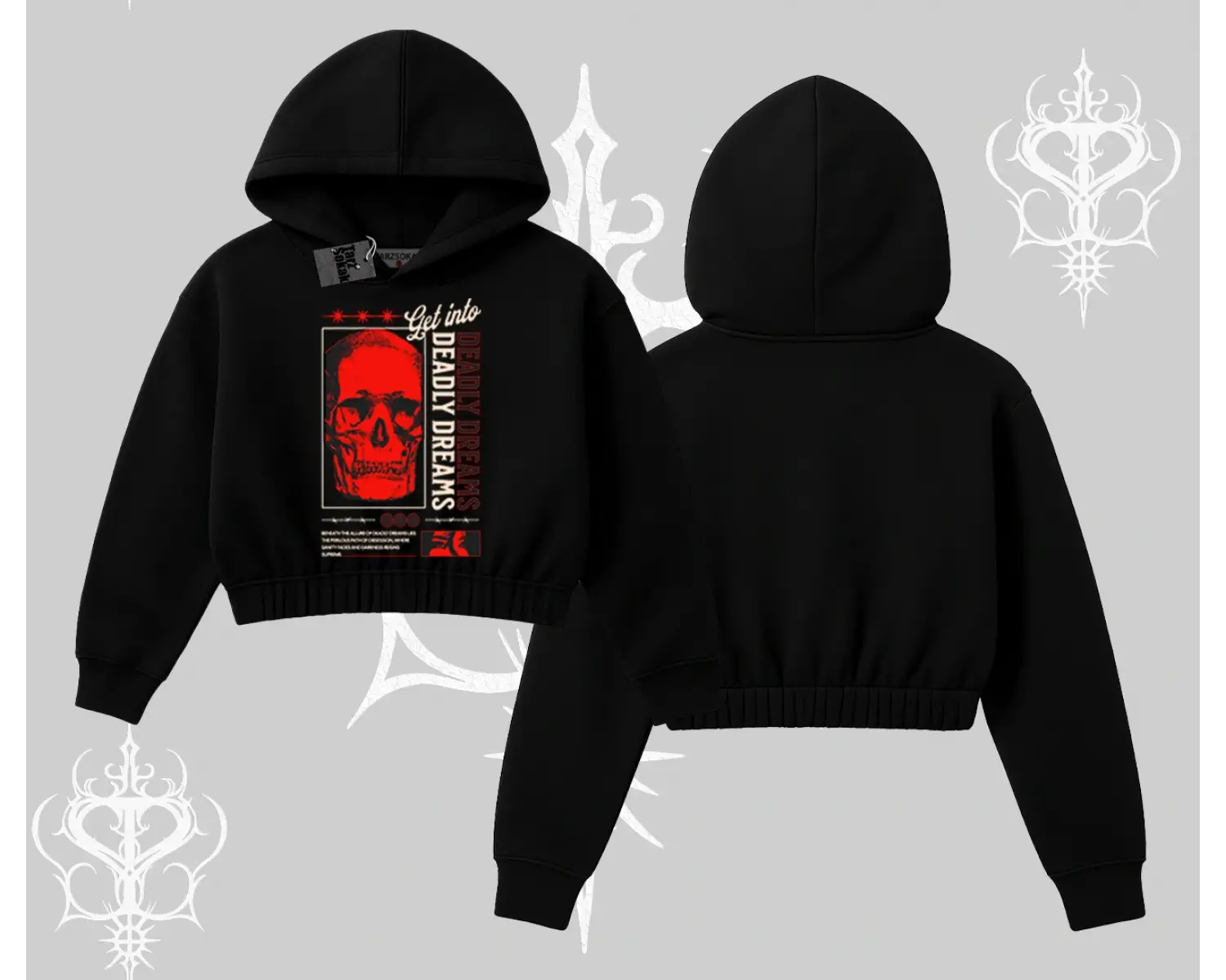 Kapşonlu Crop Sweatshirt Deadly Dreams Skull Redcore Street Manifest