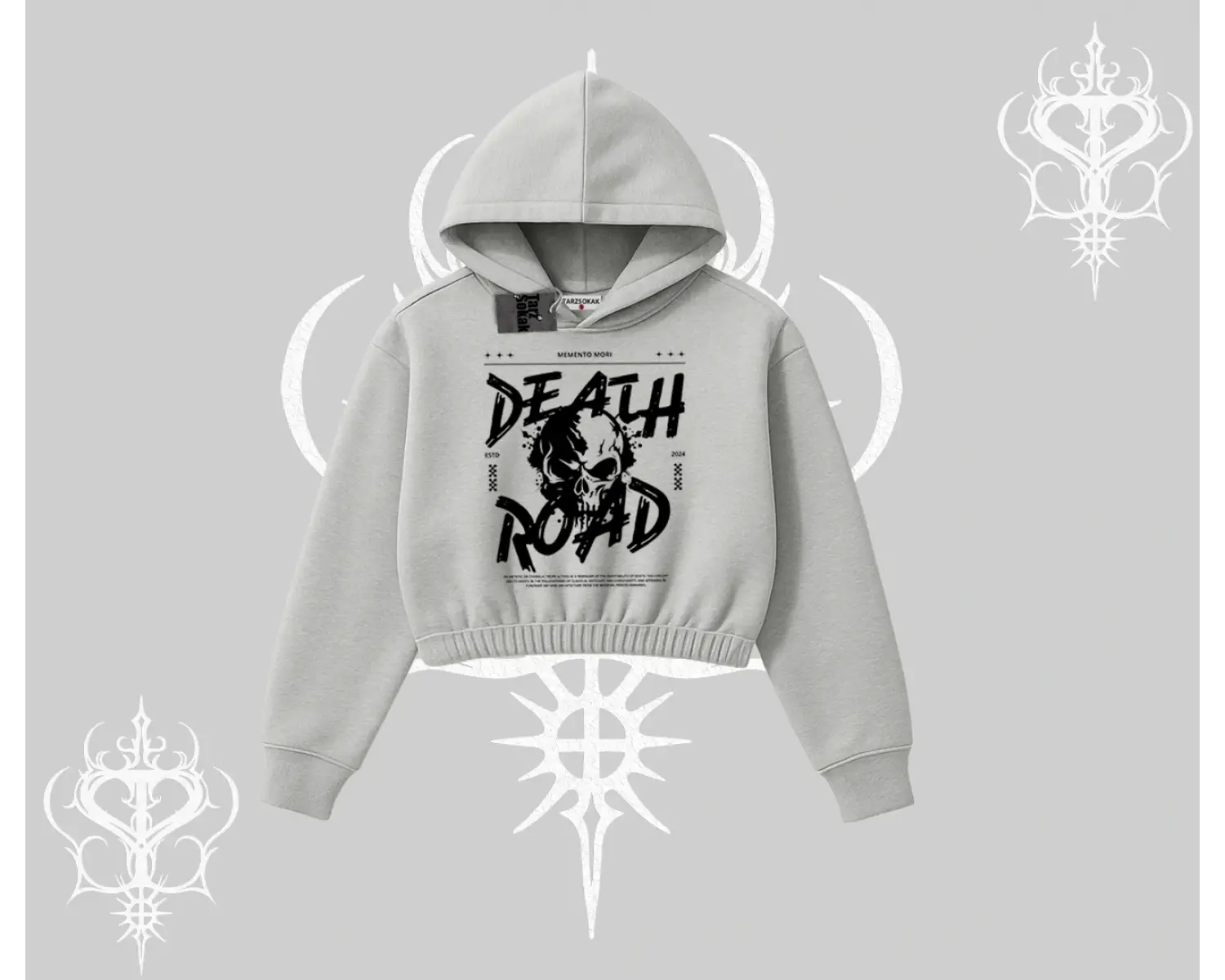 Kapşonlu Crop Sweatshirt Death Road Memento Mori Street Manifest