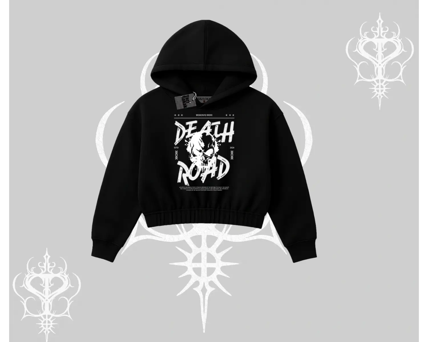 Kapşonlu Crop Sweatshirt Death Road Memento Mori Street Manifest