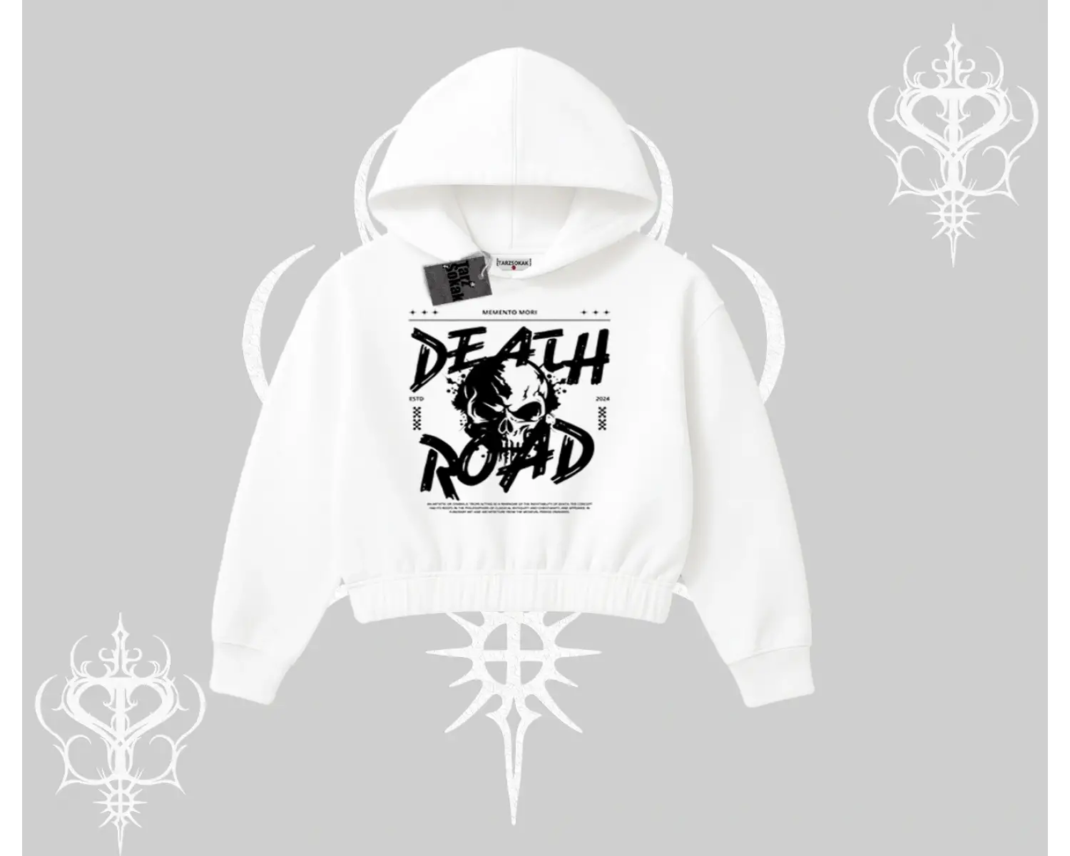 Kapşonlu Crop Sweatshirt Death Road Memento Mori Street Manifest
