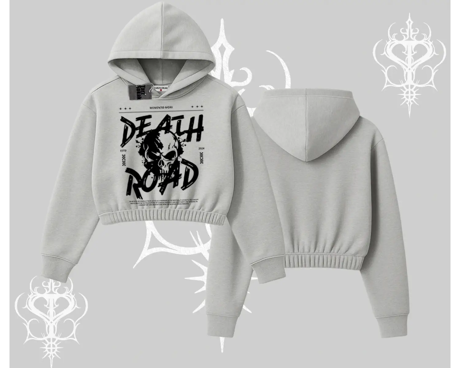 Kapşonlu Crop Sweatshirt Death Road Memento Mori Street Manifest