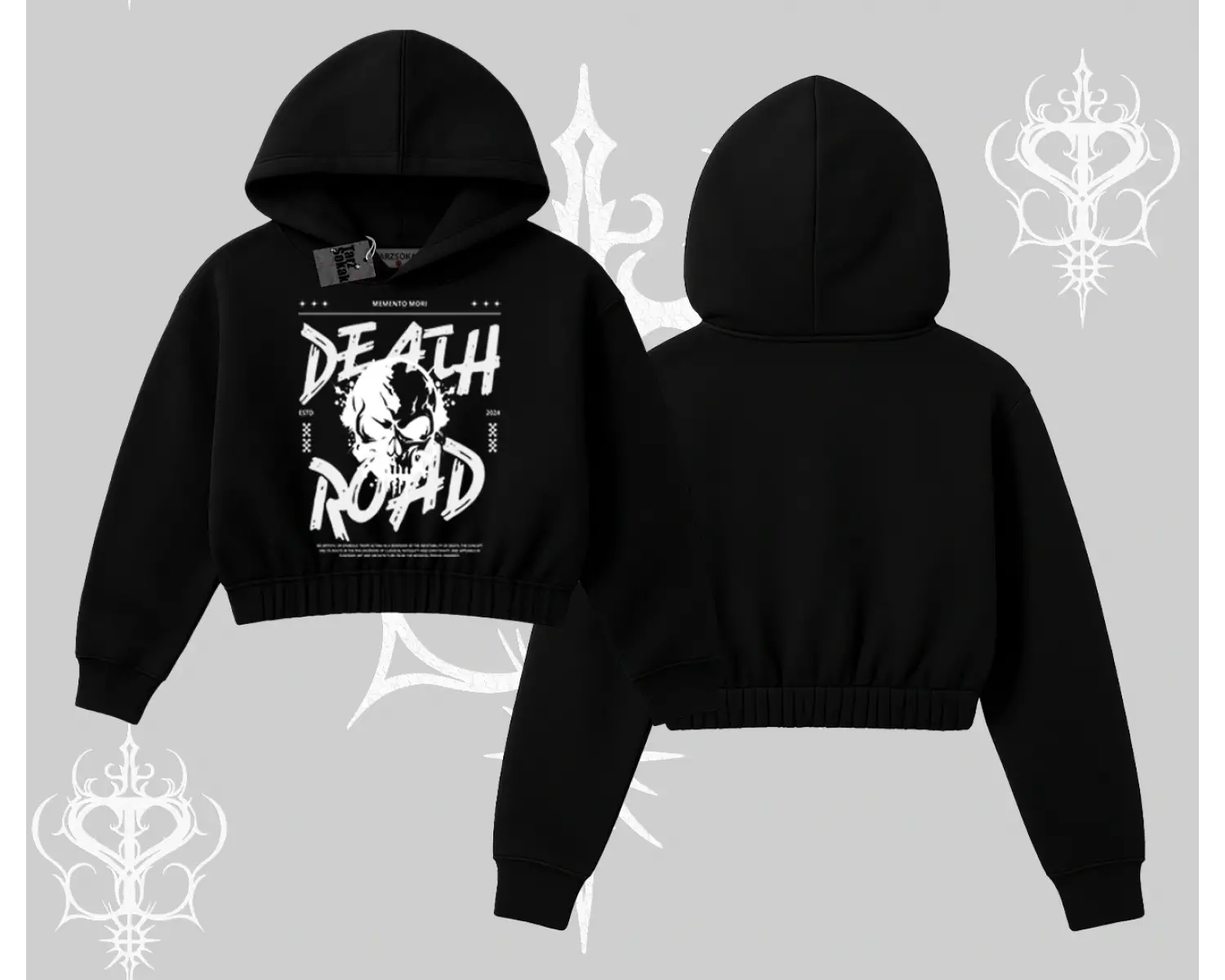 Kapşonlu Crop Sweatshirt Death Road Memento Mori Street Manifest