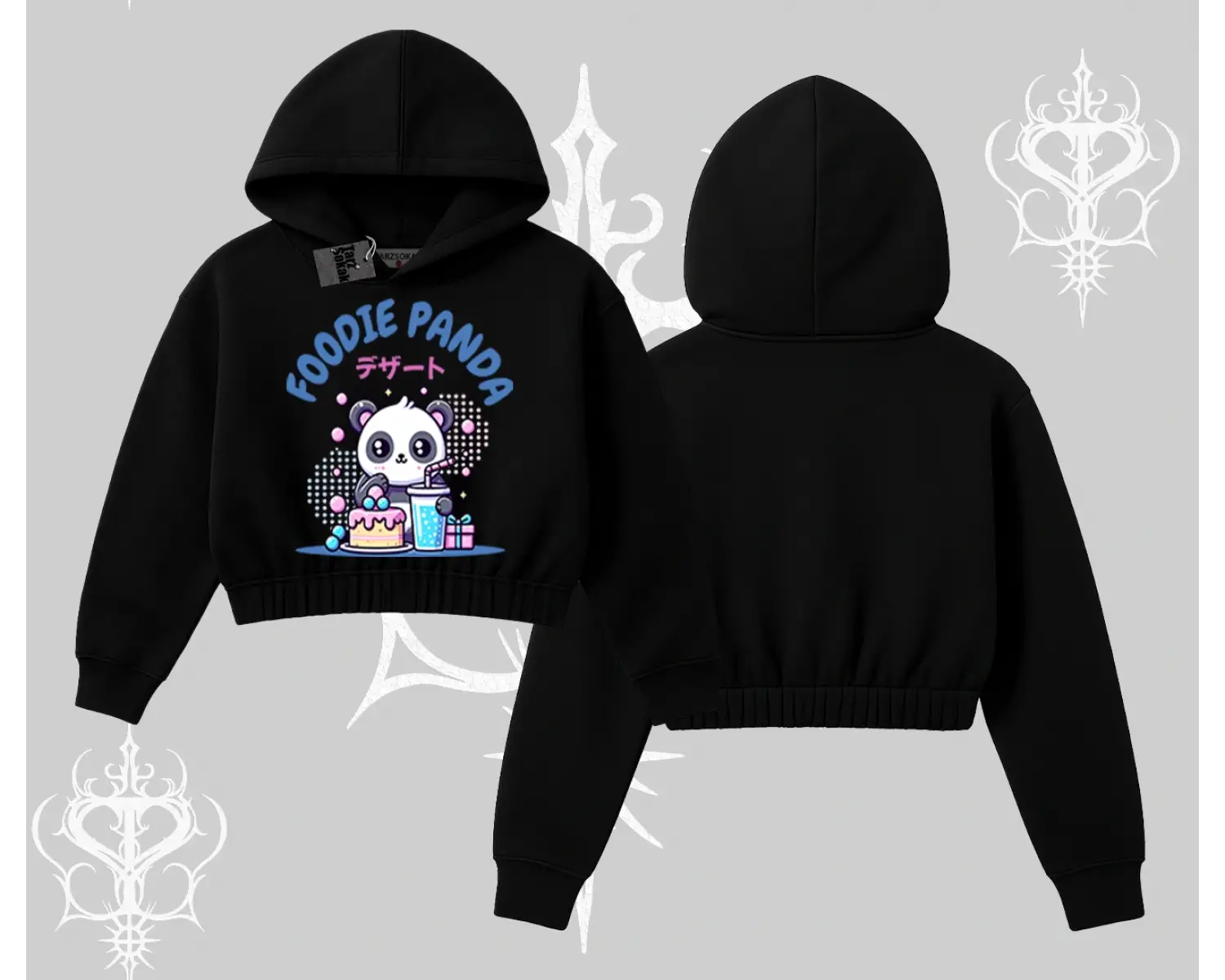 Kapşonlu Crop Sweatshirt Foodie Panda Tatlı ve Sevimli Panda Baskılı