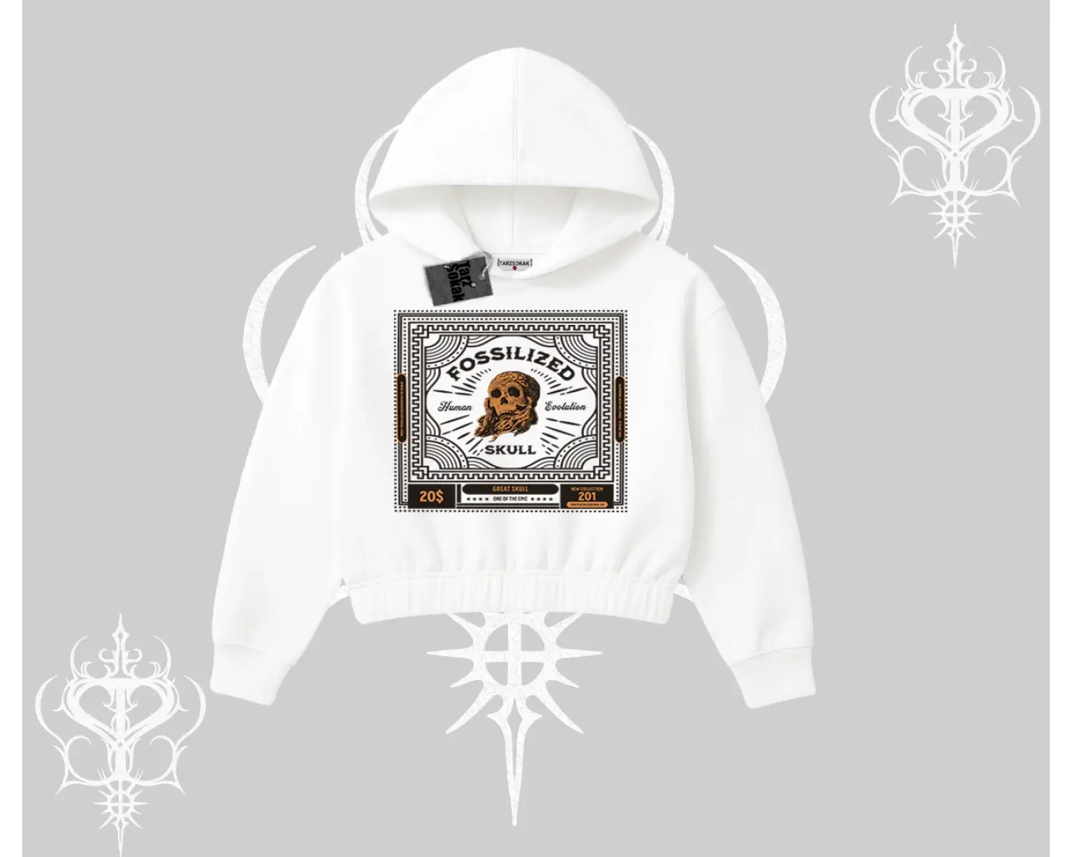 Kapşonlu Crop Sweatshirt Fossilized Skull Underground Archive