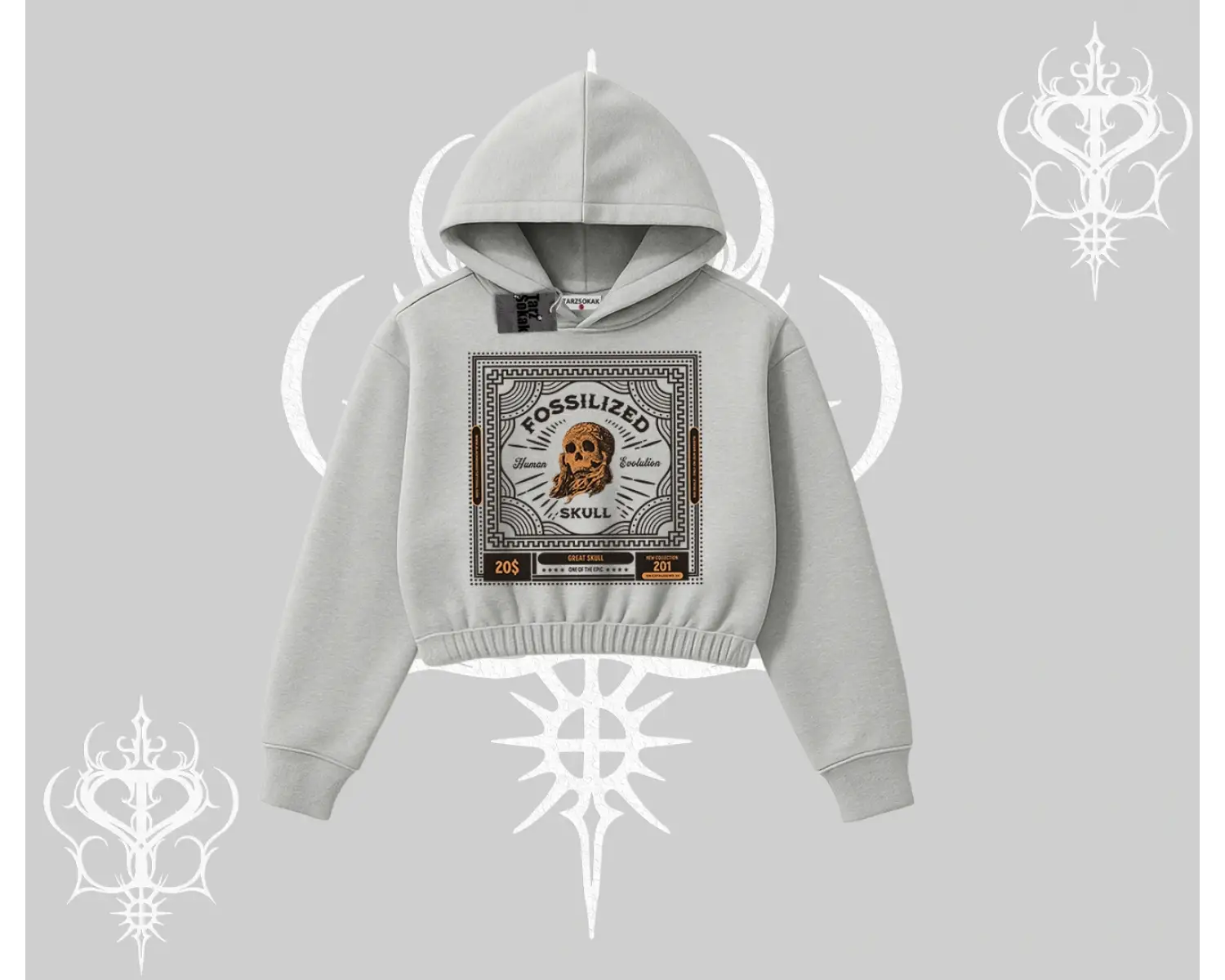 Kapşonlu Crop Sweatshirt Fossilized Skull Underground Archive