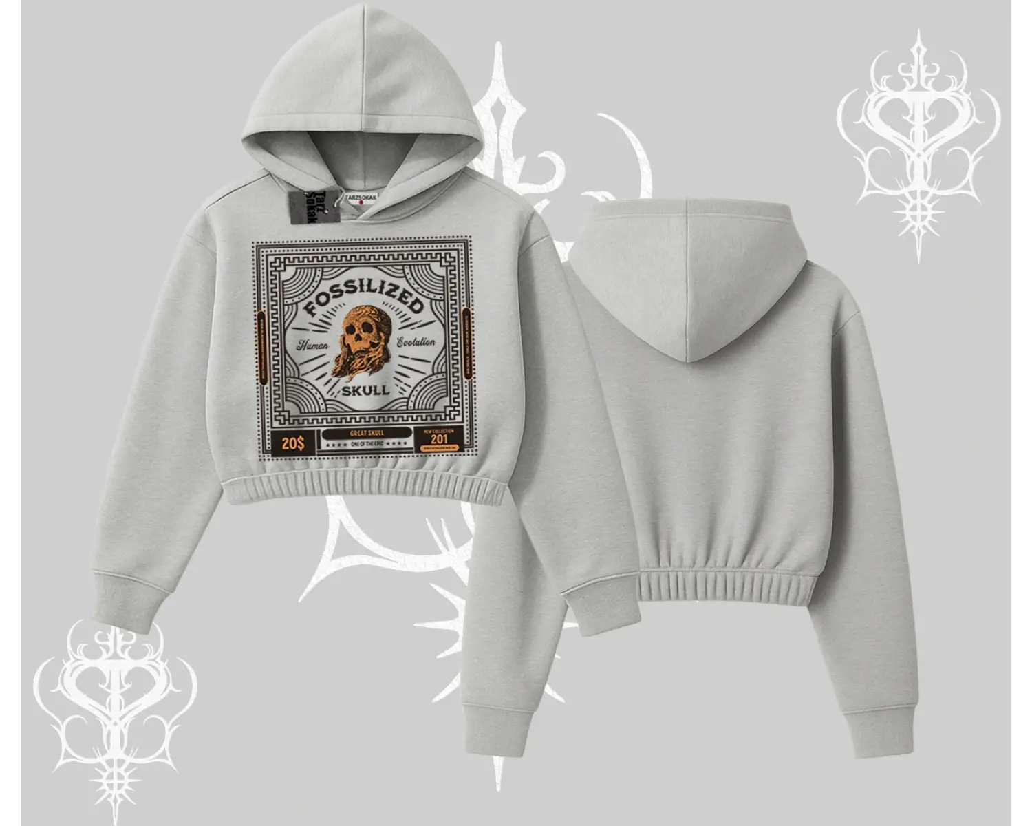 Kapşonlu Crop Sweatshirt Fossilized Skull Underground Archive