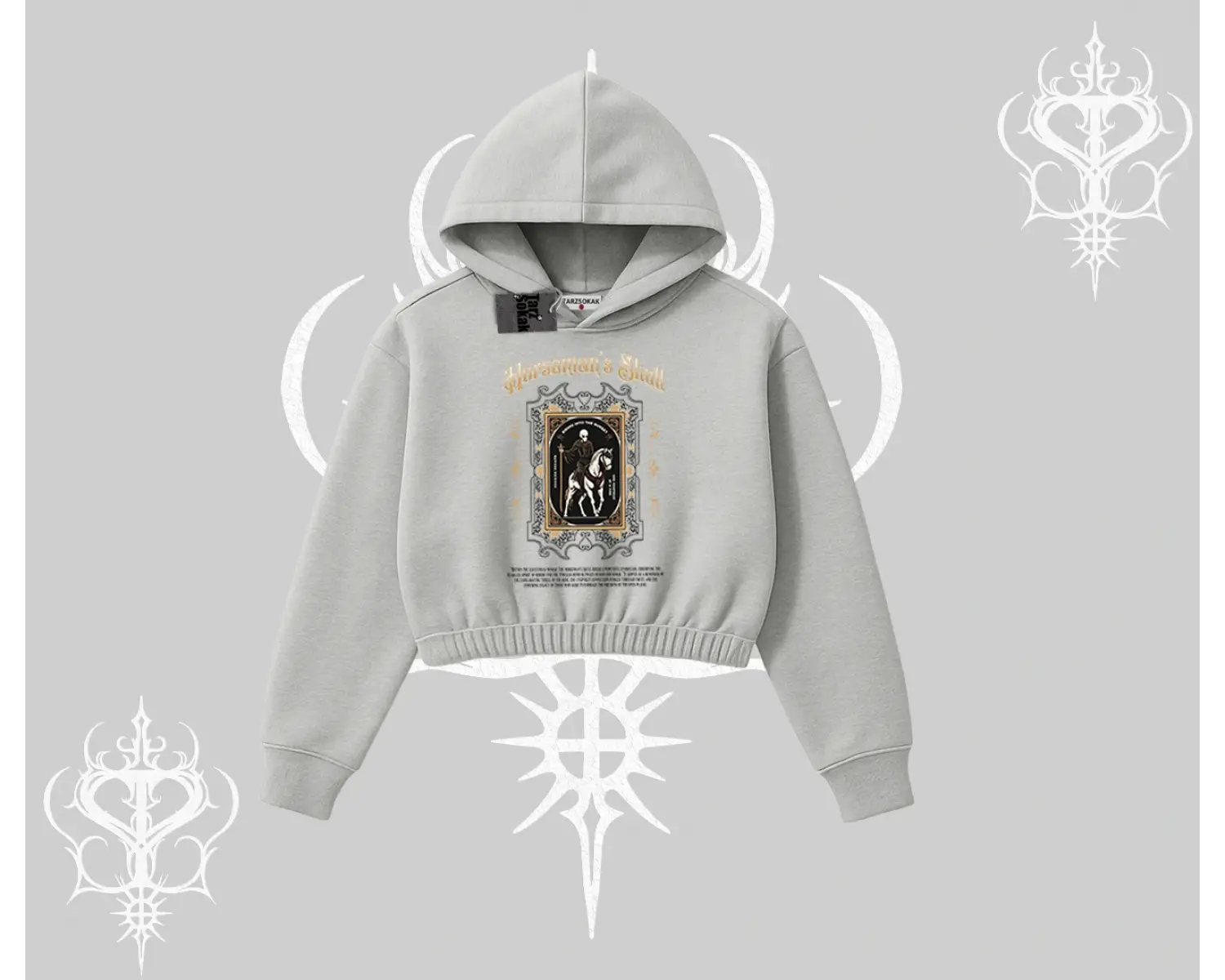 Kapşonlu Crop Sweatshirt Horseman’s Skull Dark Relic Street Legacy