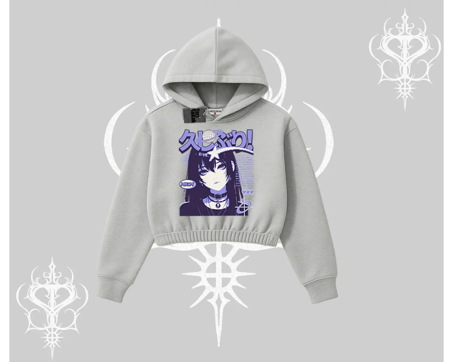 Kapşonlu Crop Sweatshirt Neo Tokyo Girl Y2K Street Anime Aesthetic
