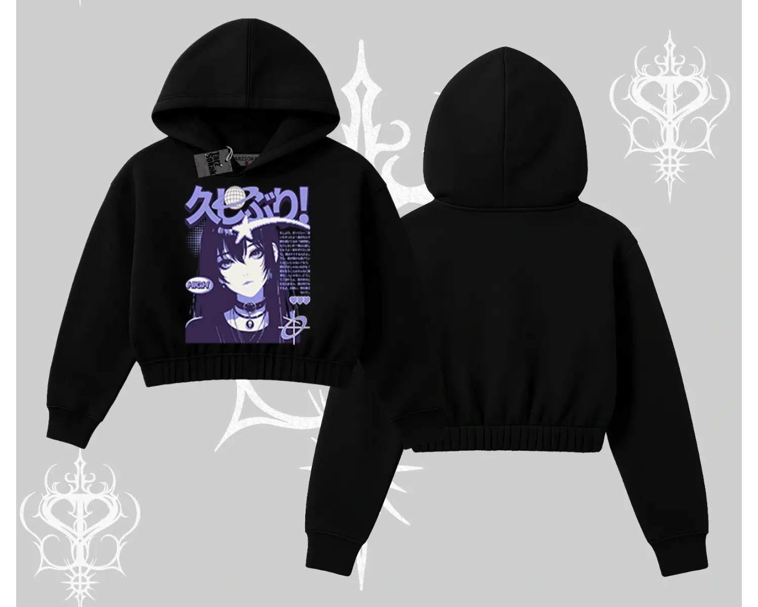 Kapşonlu Crop Sweatshirt Neo Tokyo Girl Y2K Street Anime Aesthetic