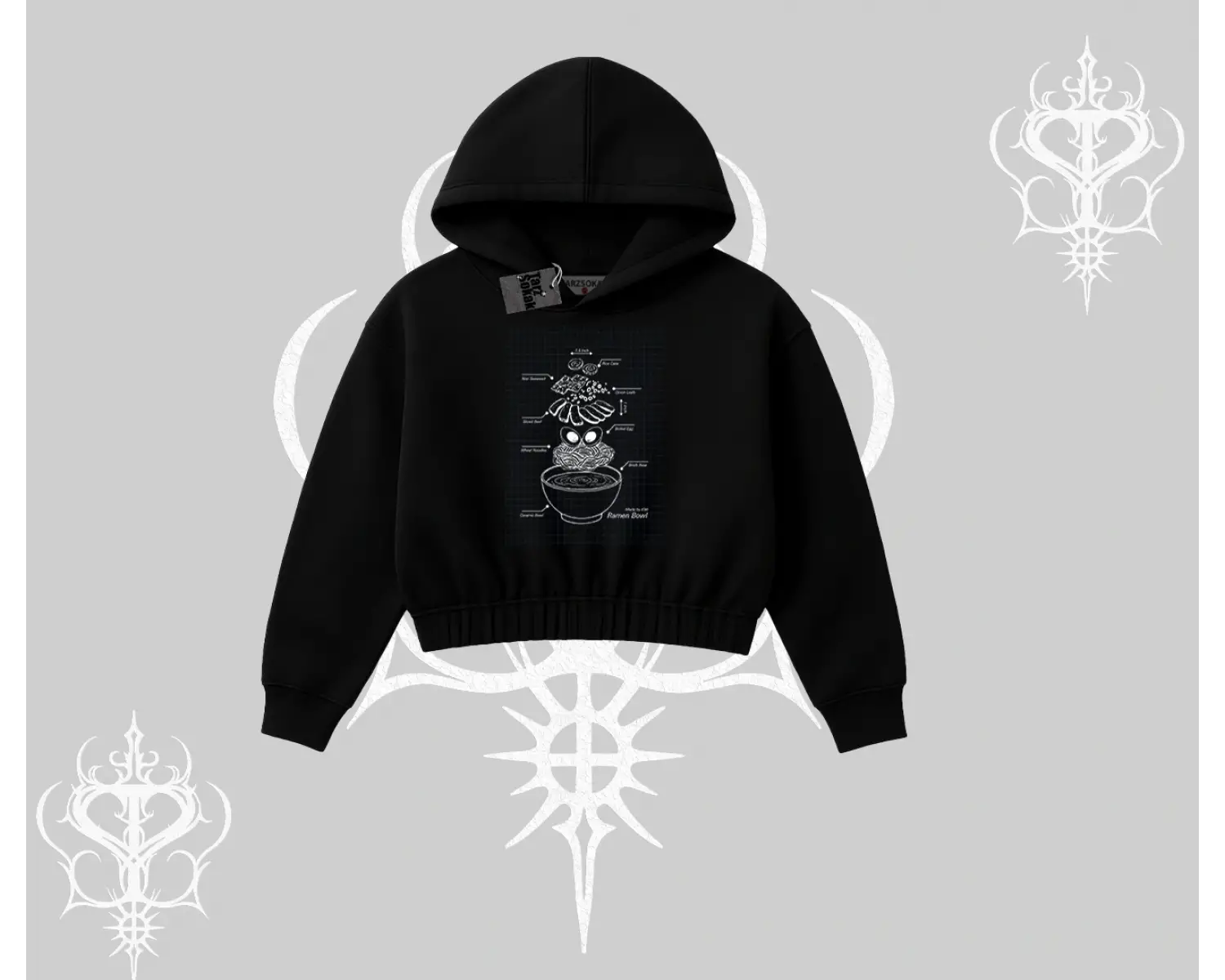 Kapşonlu Crop Sweatshirt Noodle Theory Hand Drawn Concept