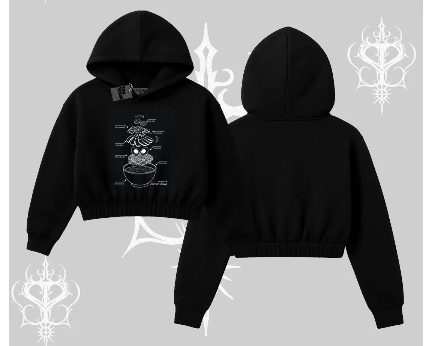 Kapşonlu Crop Sweatshirt Noodle Theory Hand Drawn Concept