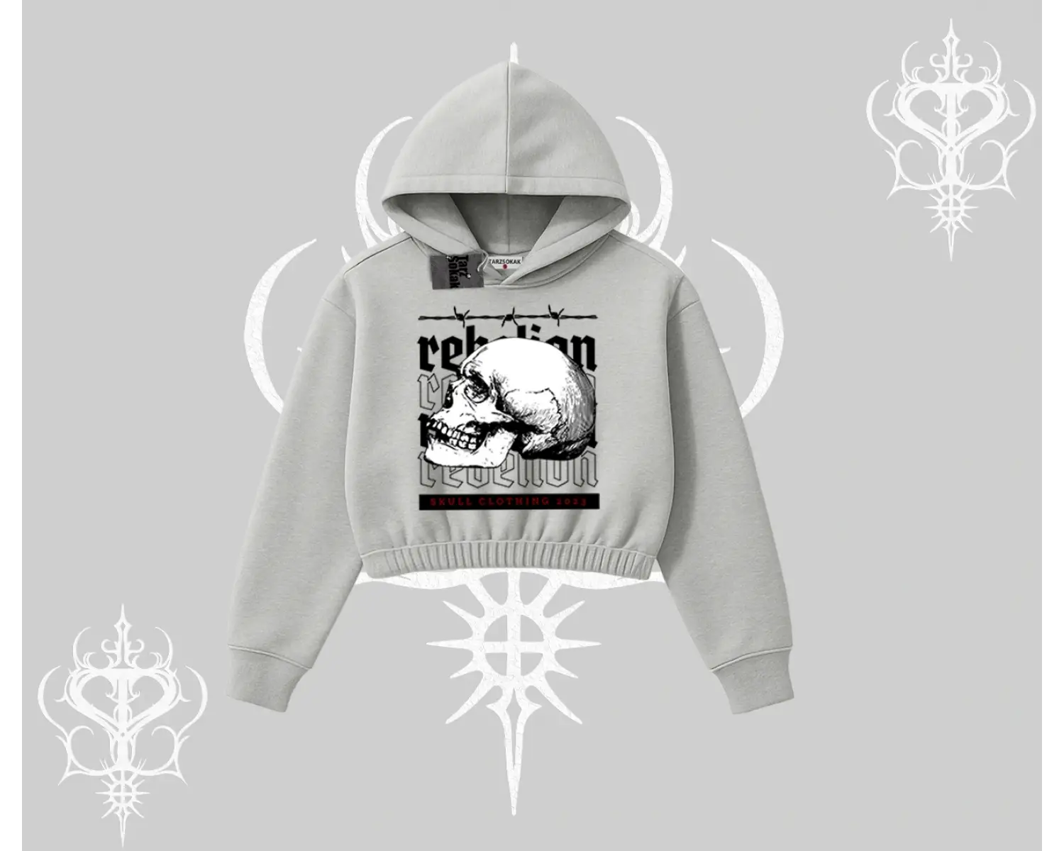 Kapşonlu Crop Sweatshirt Rebellion Skull Underground Street Legacy