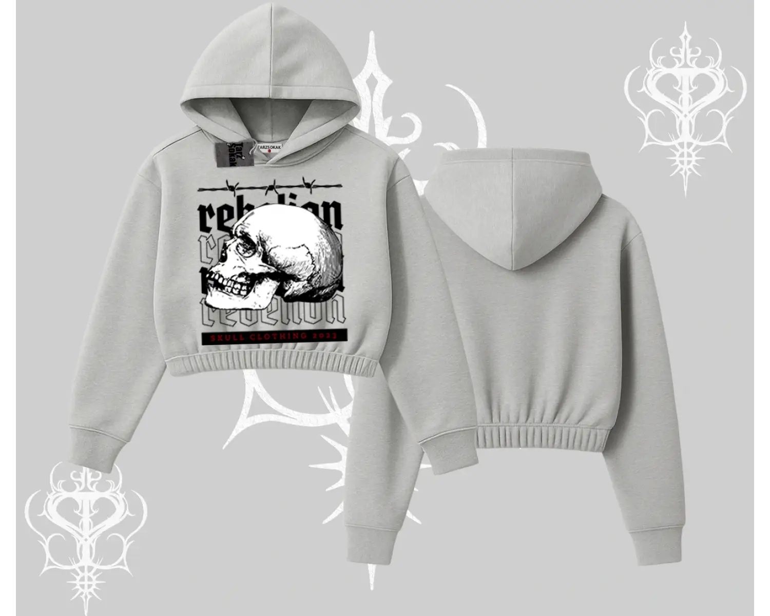 Kapşonlu Crop Sweatshirt Rebellion Skull Underground Street Legacy