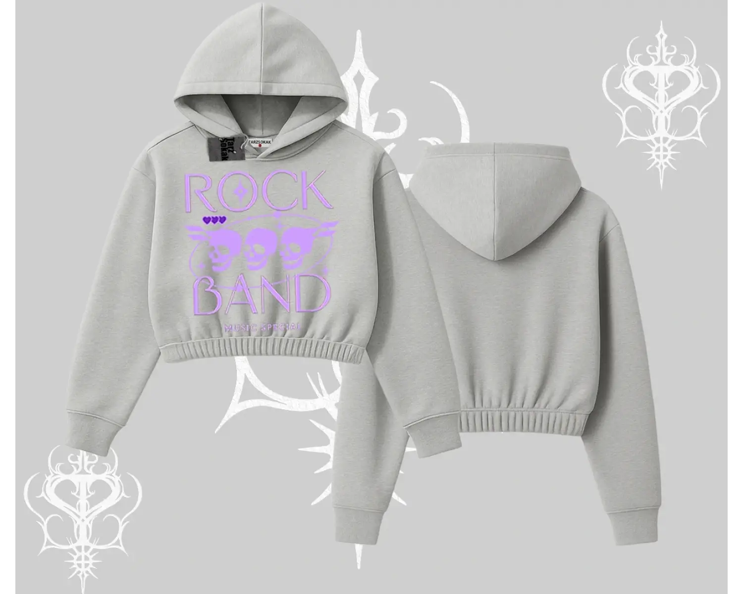 Kapşonlu Crop Sweatshirt Rock Band Street Noise Culture