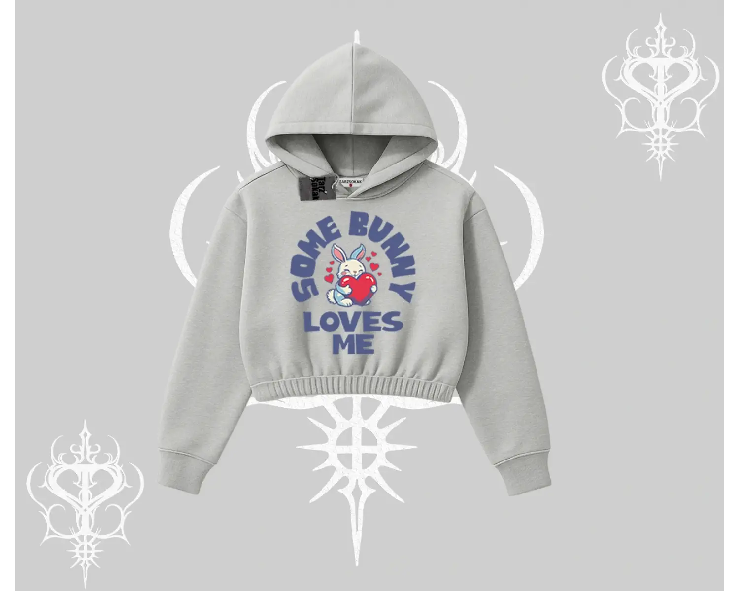 Kapşonlu Crop Sweatshirt Sevimli Tavşan Some Bunny Loves Me Baskılı