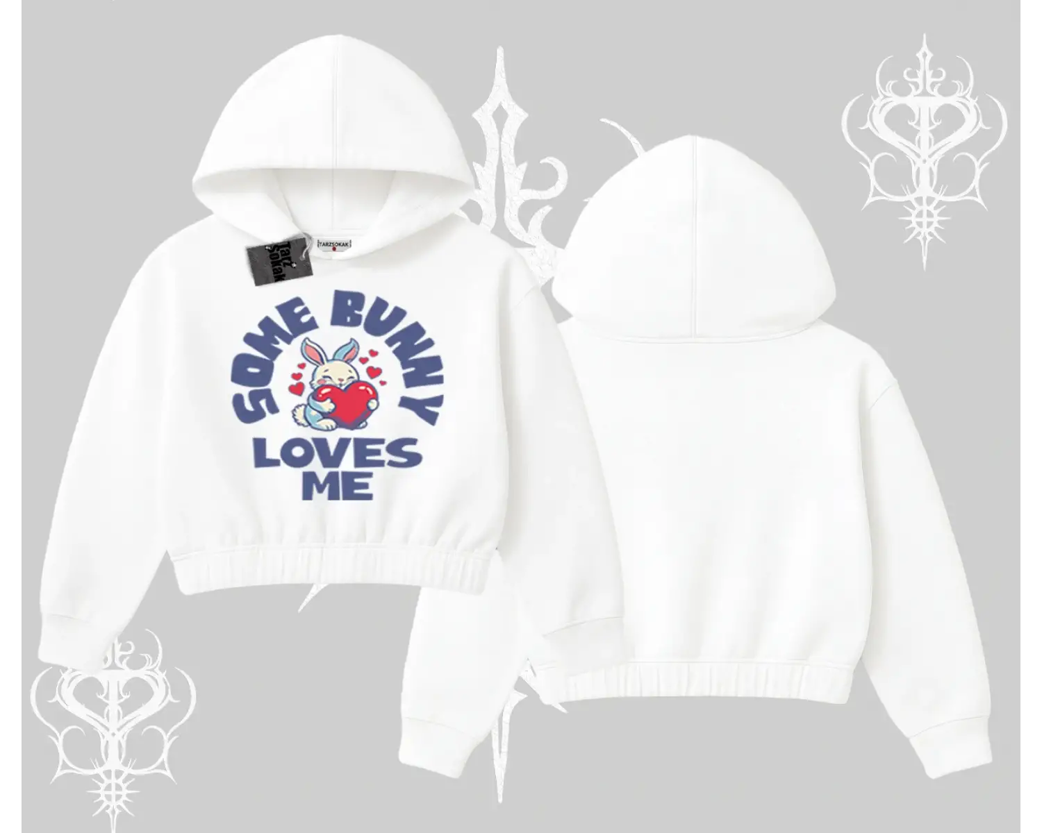 Kapşonlu Crop Sweatshirt Sevimli Tavşan Some Bunny Loves Me Baskılı