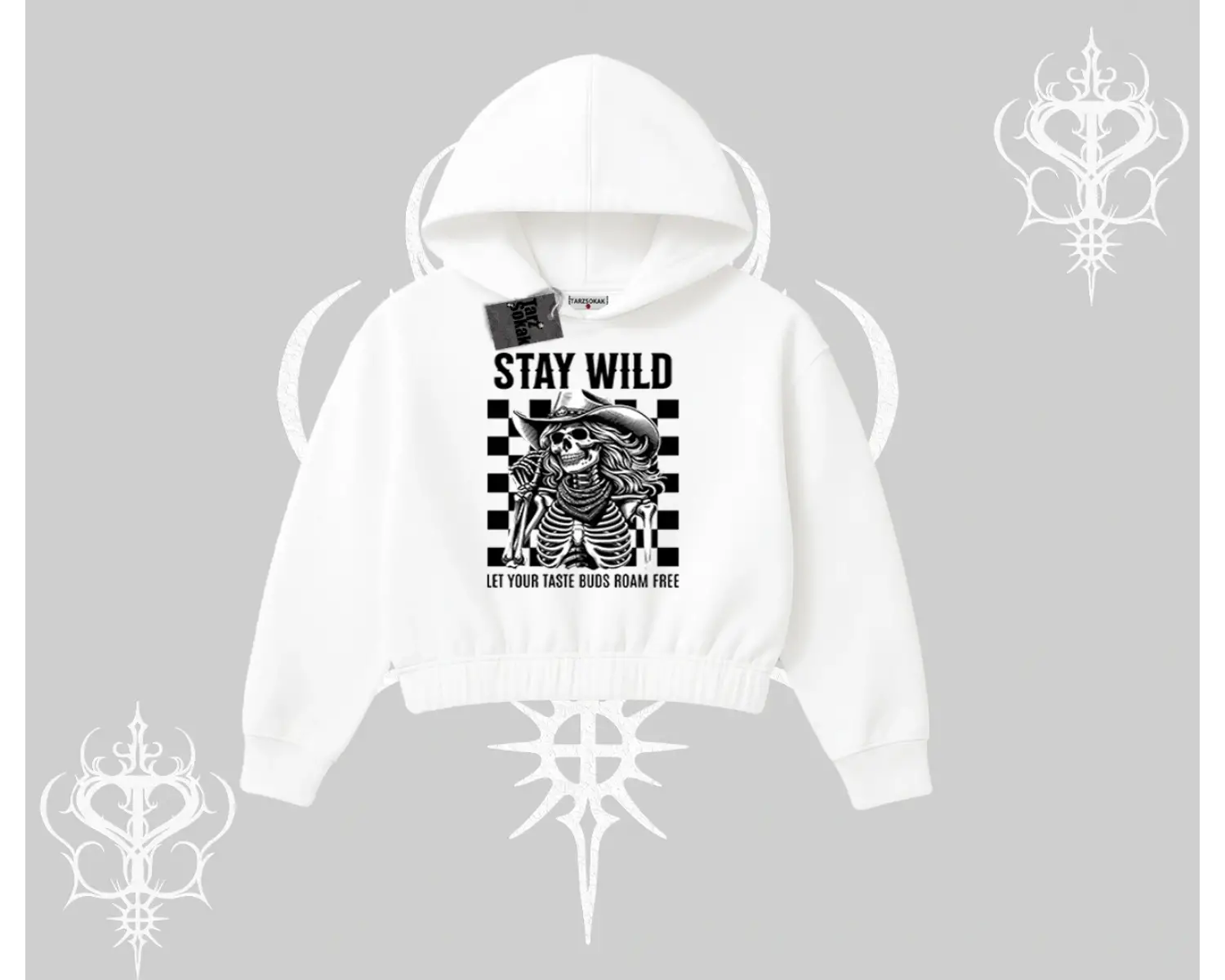 Kapşonlu Crop Sweatshirt Stay Wild Rock Spirit Urban Riot