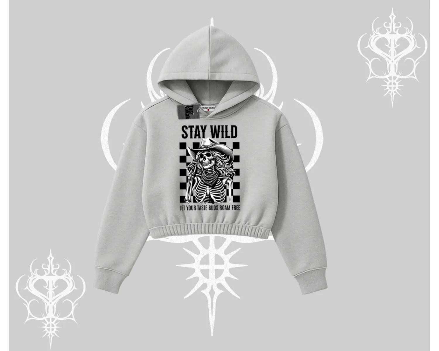 Kapşonlu Crop Sweatshirt Stay Wild Rock Spirit Urban Riot