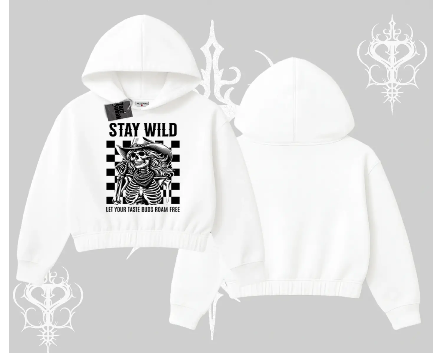 Kapşonlu Crop Sweatshirt Stay Wild Rock Spirit Urban Riot