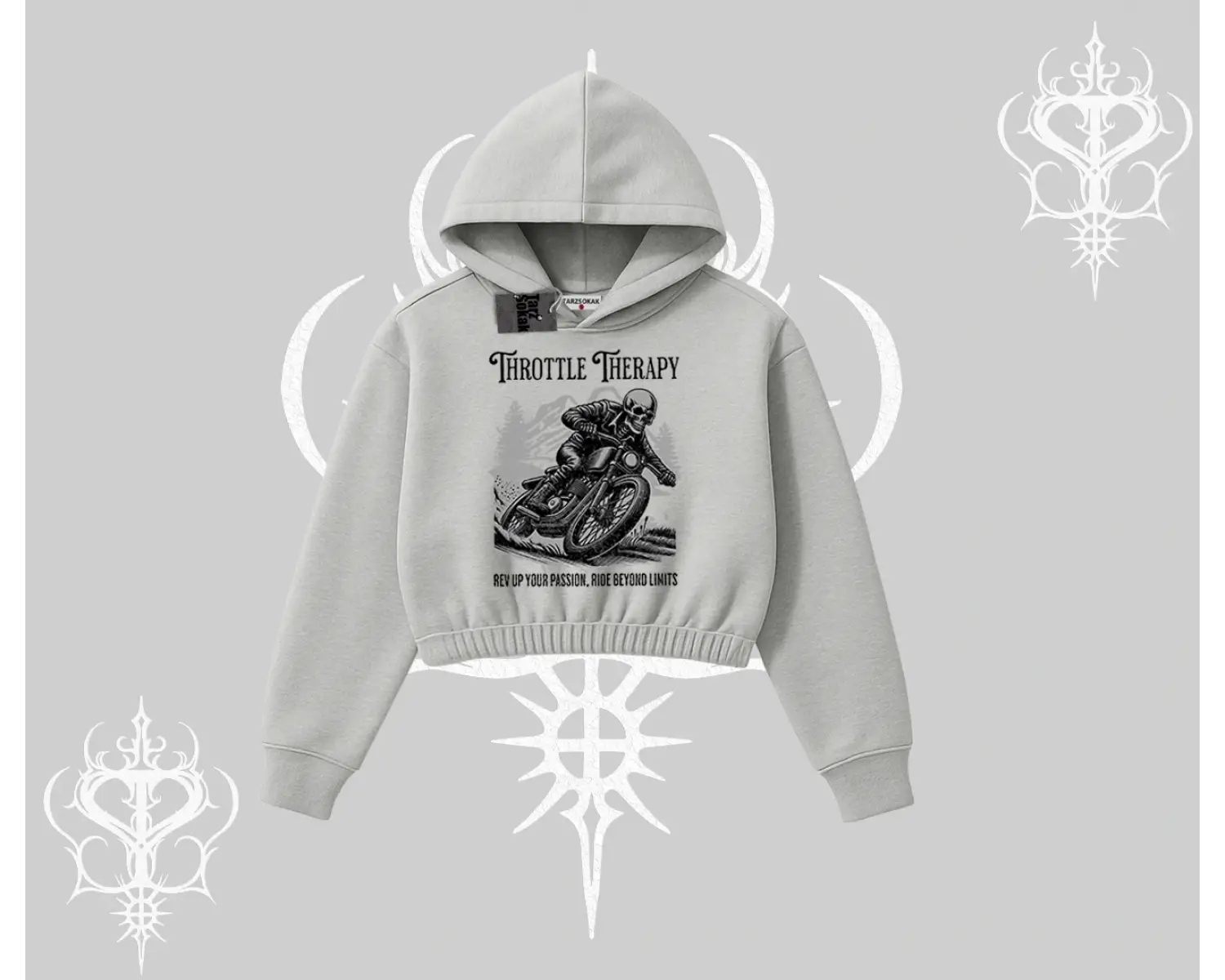 Kapşonlu Crop Sweatshirt Throttle Therapy No Brakes Just Freedom