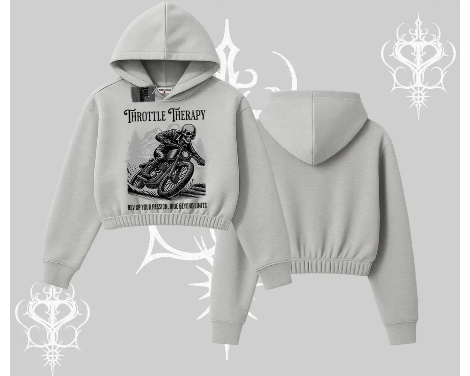 Kapşonlu Crop Sweatshirt Throttle Therapy No Brakes Just Freedom