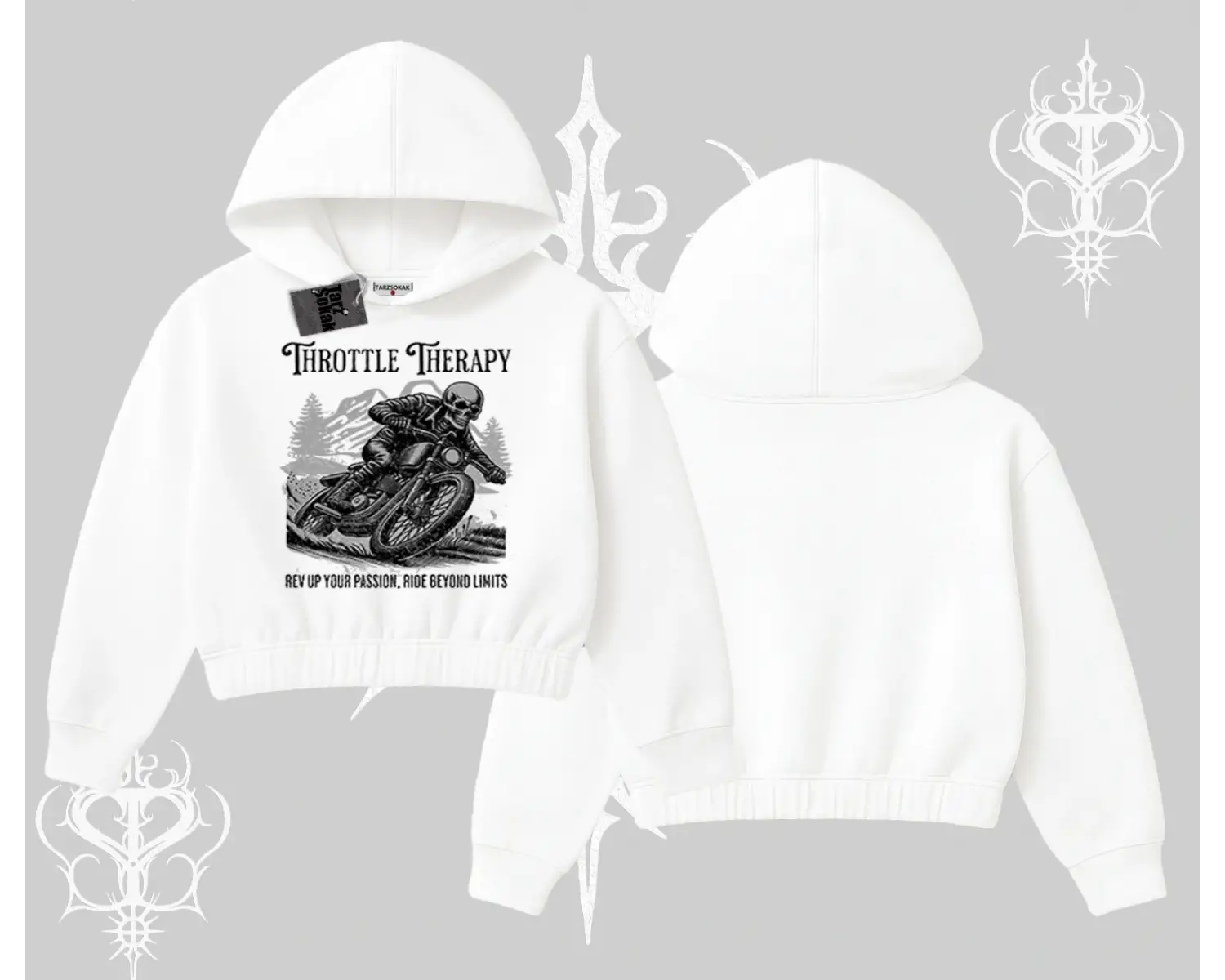 Kapşonlu Crop Sweatshirt Throttle Therapy No Brakes Just Freedom