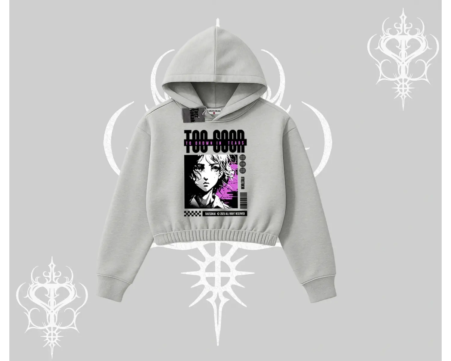 Kapşonlu Crop Sweatshirt Too Good Anime Girl Grafik Baskılı