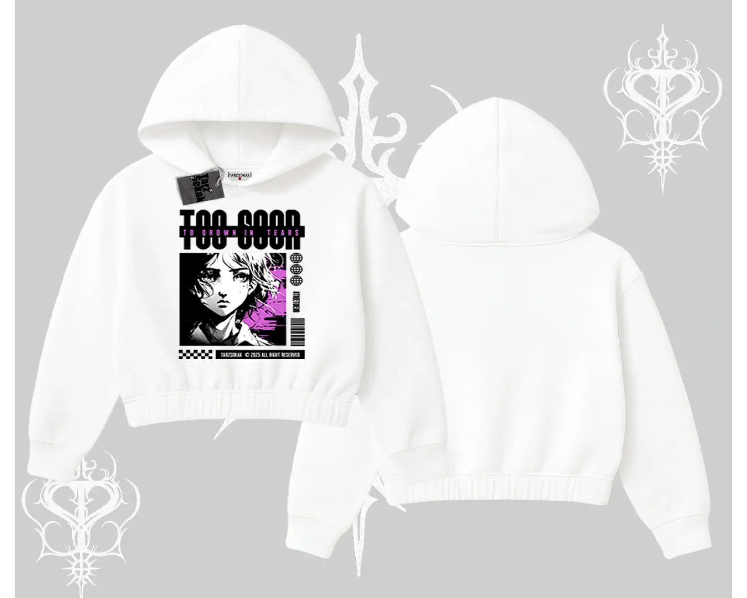 Kapşonlu Crop Sweatshirt Too Good Anime Girl Grafik Baskılı