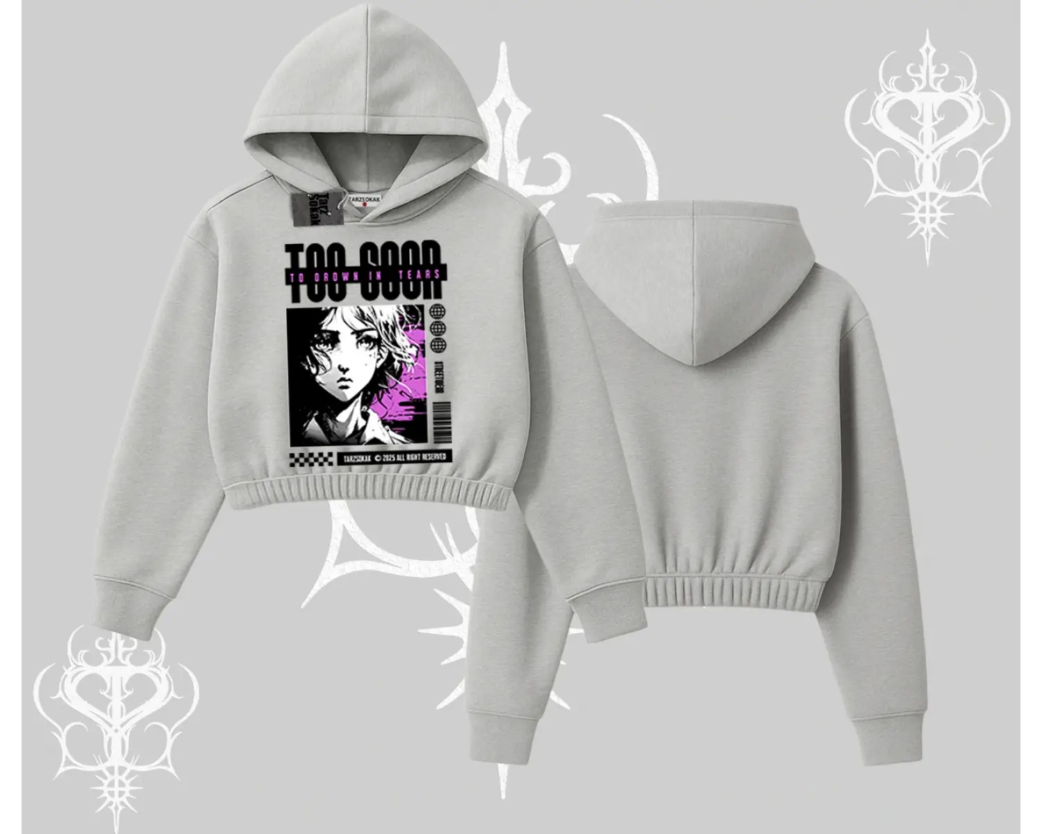 Kapşonlu Crop Sweatshirt Too Good Anime Girl Grafik Baskılı